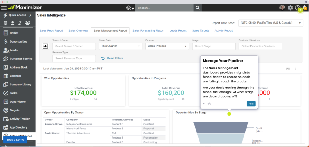 Maximizer CRM Sales Leadership AI Dashboard